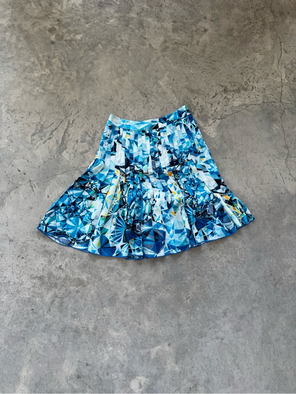 Blue Geometric Print A-Line Skirt